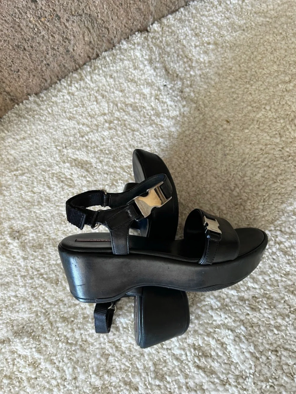 Prada Black Leather Platform Sandals Made in Italy Size 36